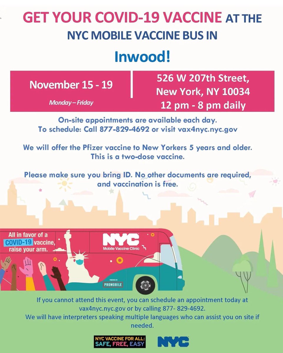 sfor4th's tweet photo. Just a reminder, the #VaxBus is in #Inwood all week!
Solo un recordatorio, ¡el #VaxBus está en #Inwood toda la semana!
Please share! 💪💉
#LasVacunasSalvanVidas https://t.co/ftW0yOAkr7