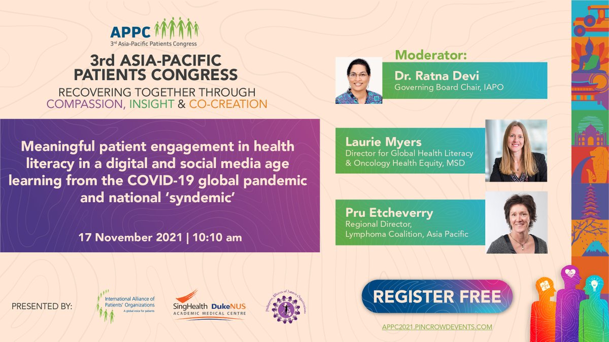 IAPOvoice's tweet photo. What do we know about meaningful patient engagement in health literacy in a digital and social media age? Find out in ten minutes! β
In this session, we will look at the dynamic between a global pandemic and national social determinants: https://t.co/2AVfgFrXsE #APPC2021 https://t.co/BL95oJUfLr