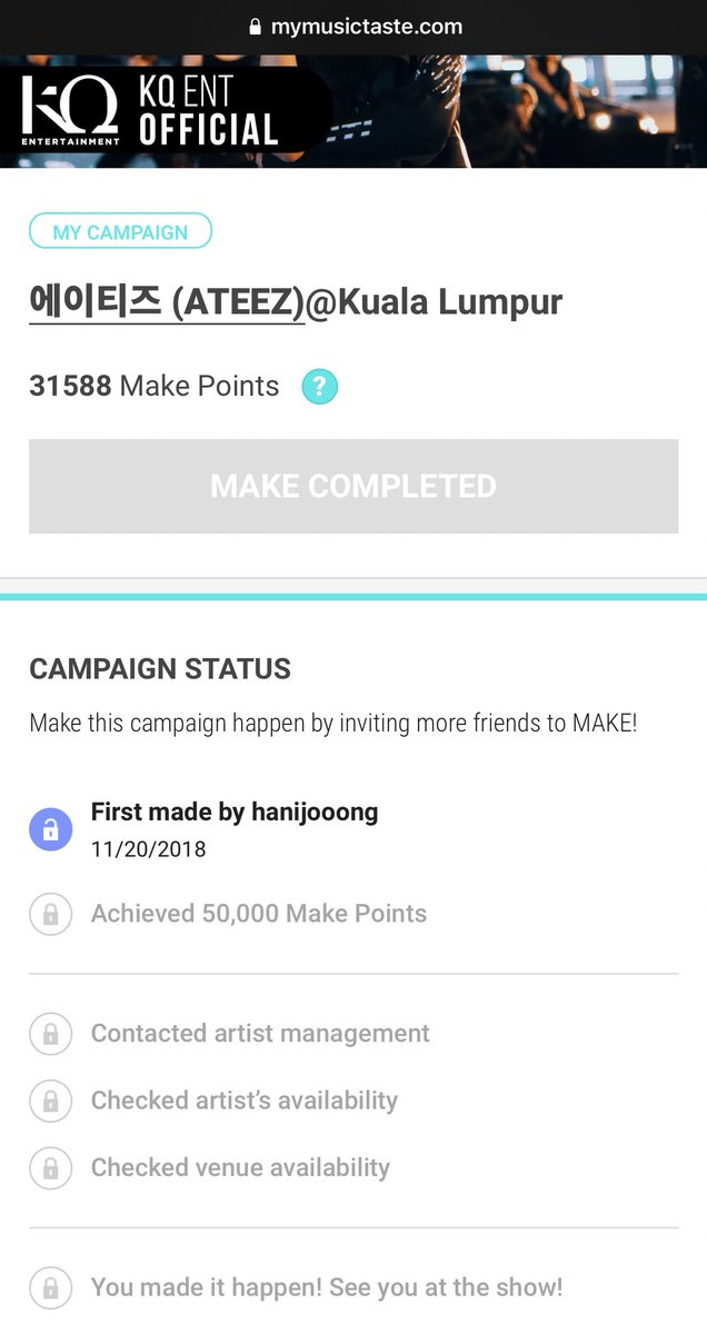 mochinicotine's tweet image. There's a campaign for ATEEZ in Kuala Lumpur. Maybe you can go and MAKE for 에이티즈(#ateez) at mmt.fans/ET7e! Let's bring them here 😩❤️

#NowMaking #StopWishingStartMaking