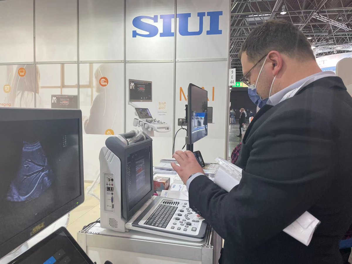 SIUIHealthcare's tweet photo. A glimpse of SIUI’s booth at MEDICA. We will still be here for the next 2 days, come see our products at booth No.9E44! See you at site. Meet you on line. #SIUI #SIUIMAI #MEDICA2021 #Düsseldorf #healthcare #ultrasound #medical https://t.co/e3yydThQjO
