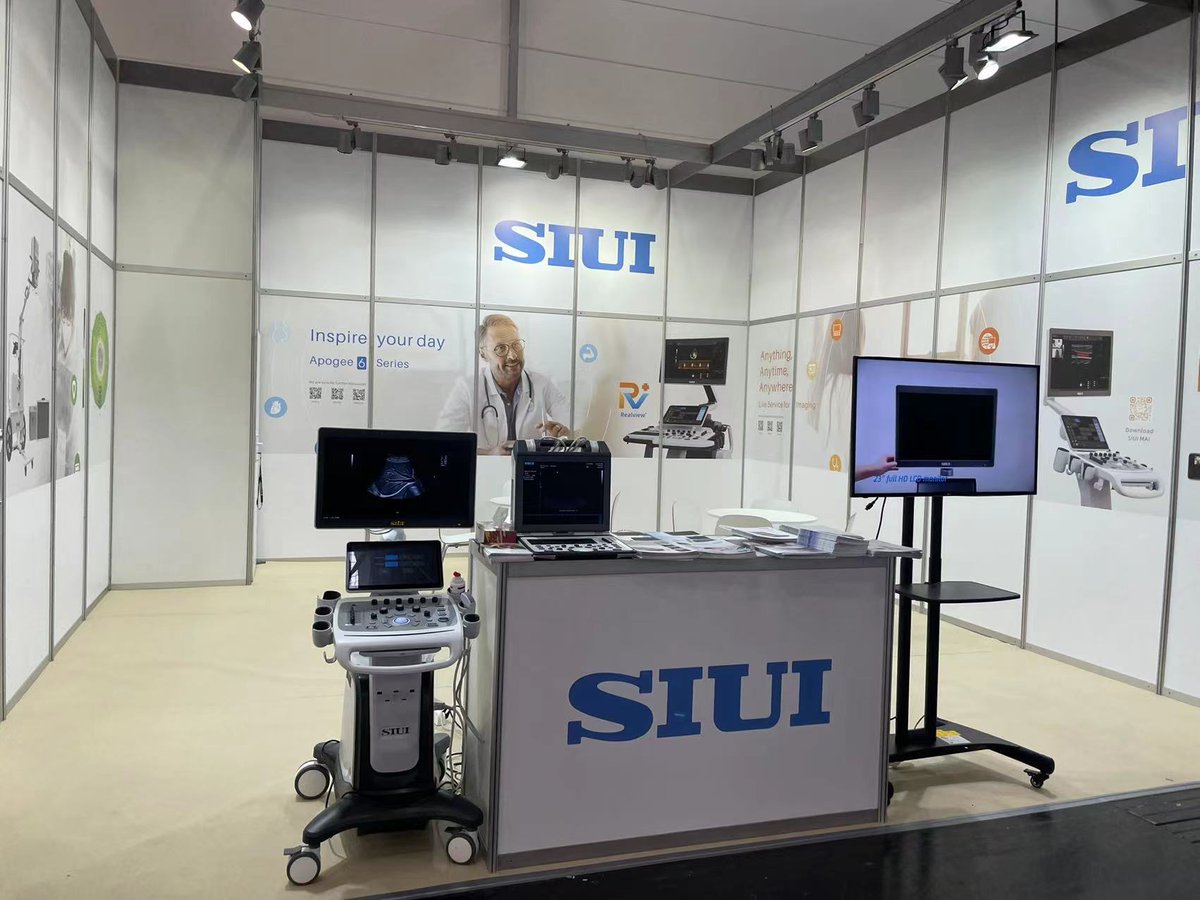 SIUIHealthcare's tweet photo. A glimpse of SIUI’s booth at MEDICA. We will still be here for the next 2 days, come see our products at booth No.9E44! See you at site. Meet you on line. #SIUI #SIUIMAI #MEDICA2021 #Düsseldorf #healthcare #ultrasound #medical https://t.co/e3yydThQjO
