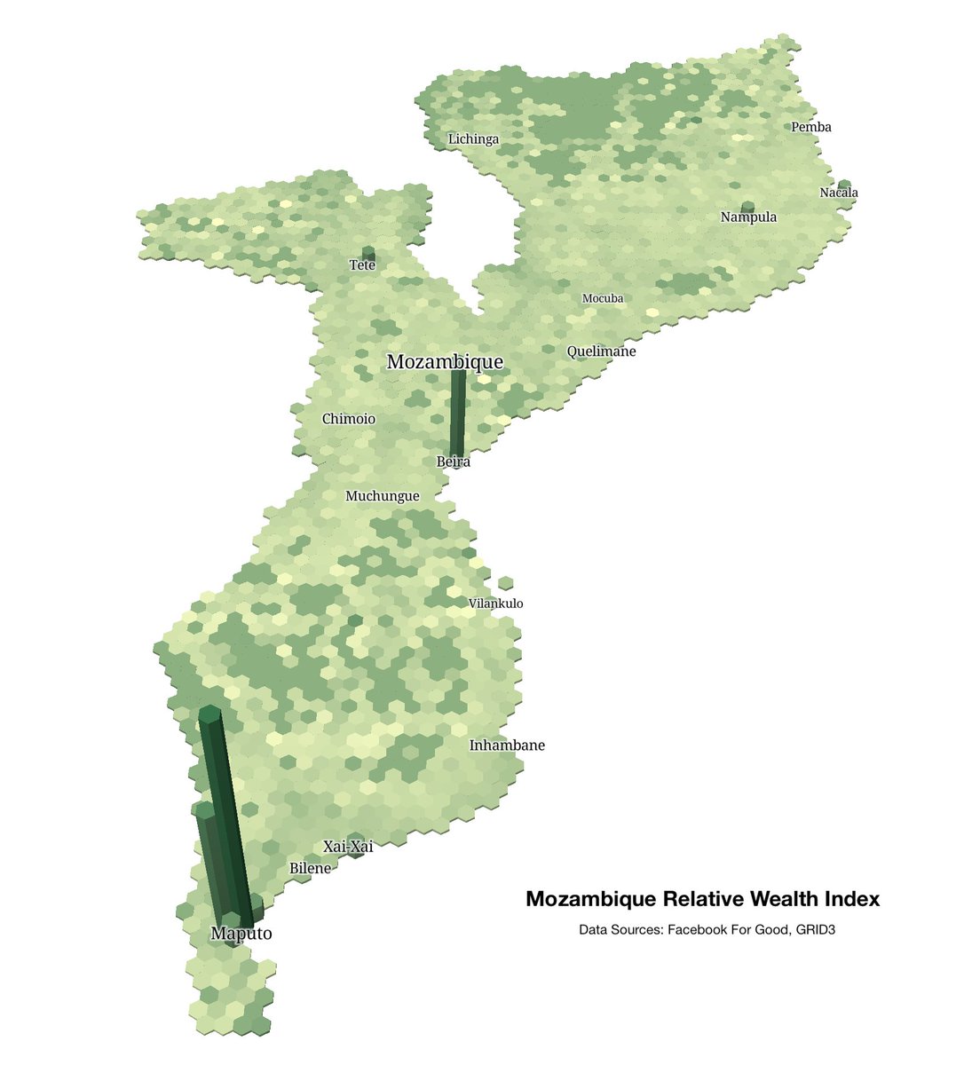 mberg's tweet photo. #30DayMapChallenge Day 16: Urban/Rural - Mozambique relative wealth index compared to population.  Data sources: @facebook For Good and @grid3global https://t.co/ro2hrbocMd https://t.co/6bjKY5oWs4