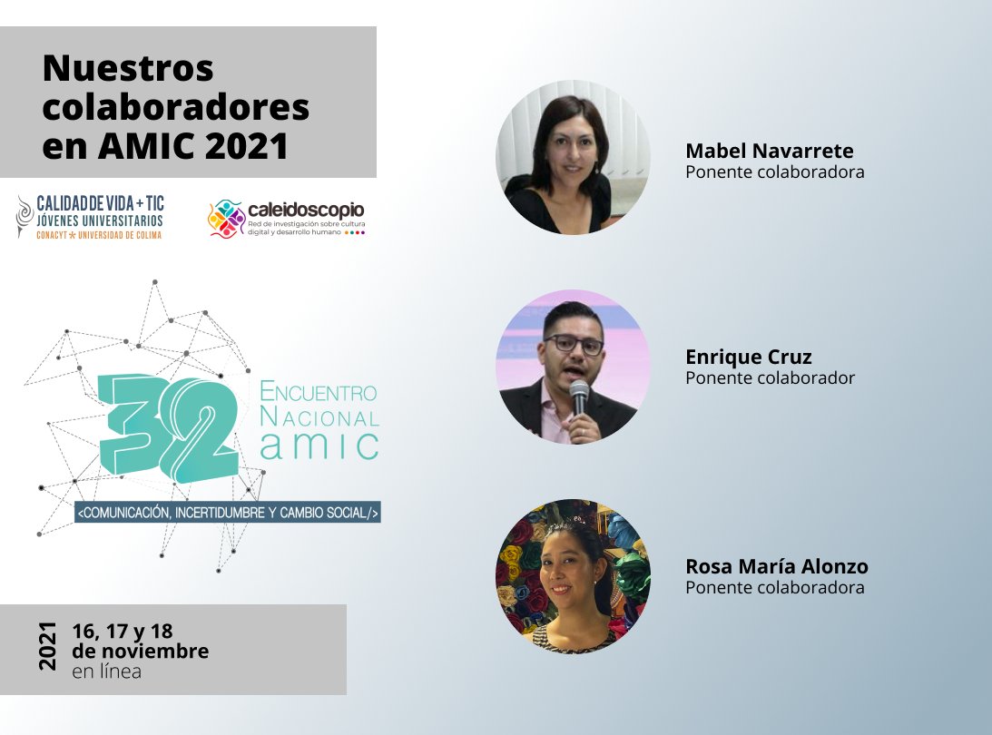 El día de hoy dio inicio el #32EncuentroNacionalAMIC, en el cual participan varios integrantes de la #RedCaleidoscopio.

Más información en la página oficial del encuentro. 👉 amic.mx/encuentronacio…