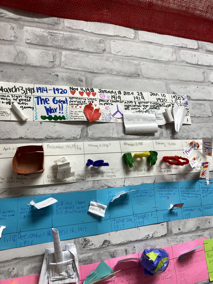 taylorcjmedlock's tweet photo. My students had so much fun researching and creating their  WWI timelines. Students used 3D models to represent major events of the war. https://t.co/dF9Qcnovkz