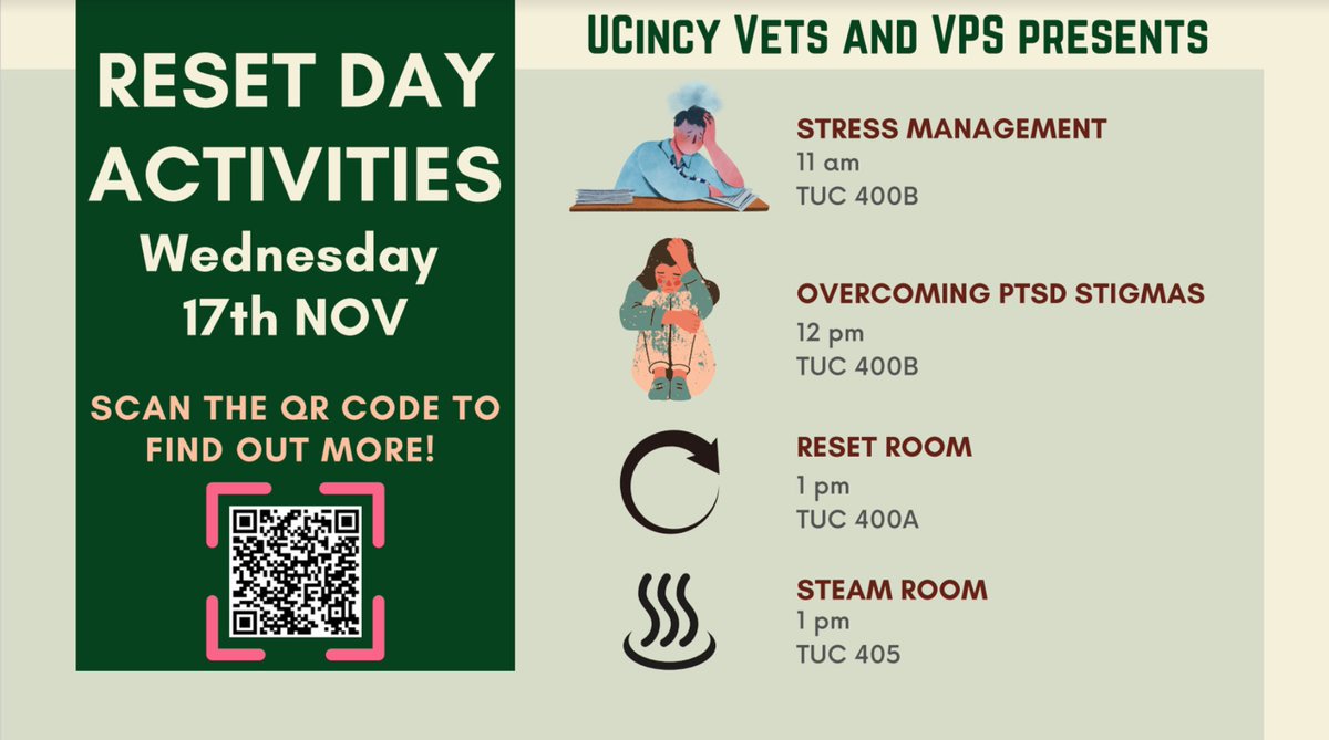 Tomorrow is Reset Day! We got a packed day of things that everyone could get some benefit from attending. Hope to see you all throughout the day! #ucincyvets #uc_vets