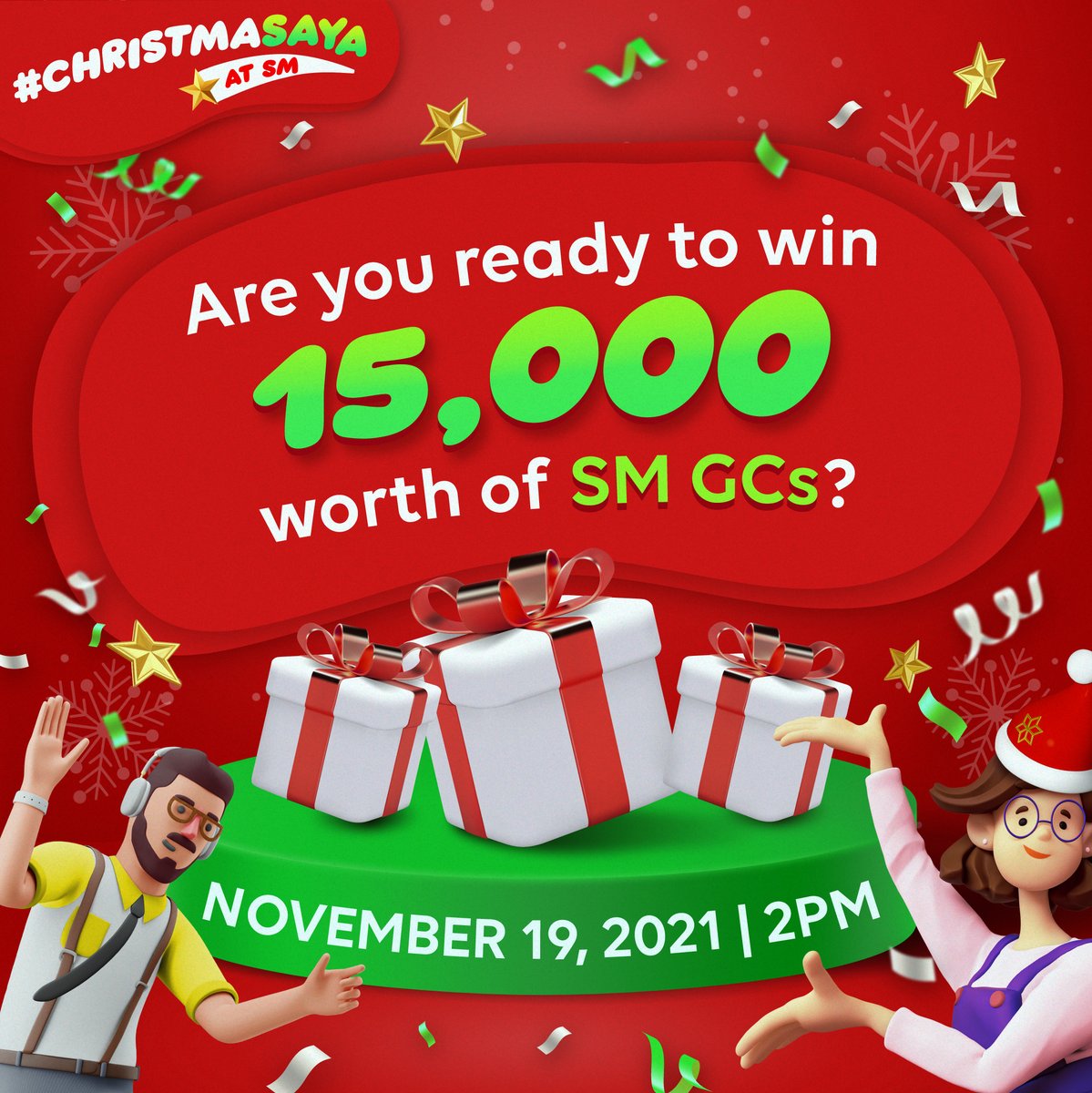 smsupermalls's tweet photo. We're putting the "saya" in #ChristmaSayaAtSM by giving away PHP 15,000 worth of SM GCs! 💖🎄

Mark your calendars on November 19 at 2PM for an aweSM Twitter Takeover with a fun Christmas gift shopping, food trip, and more surprises #TogetherAtSM! 🎉

RT to spread the word! ✨ https://t.co/w4qr8oUCAS