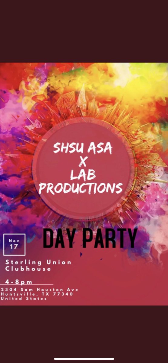 ___aaliyahhh's tweet photo. All week it’s up, y’all come show out tomorrow 👀🧪
@SHSU_ASA 🤝 @labproductionz1
• 4-8pm
• Sterling Union Clubhouse !!
ASA week 💪🏽
#SHSU #SHSUASA #SHSU21 #SHSU22 #SHSU23 #SHSU24 #SHSU25 #ASAWeek #ASAWeekend #LabProductionz https://t.co/Flfu5qrawm