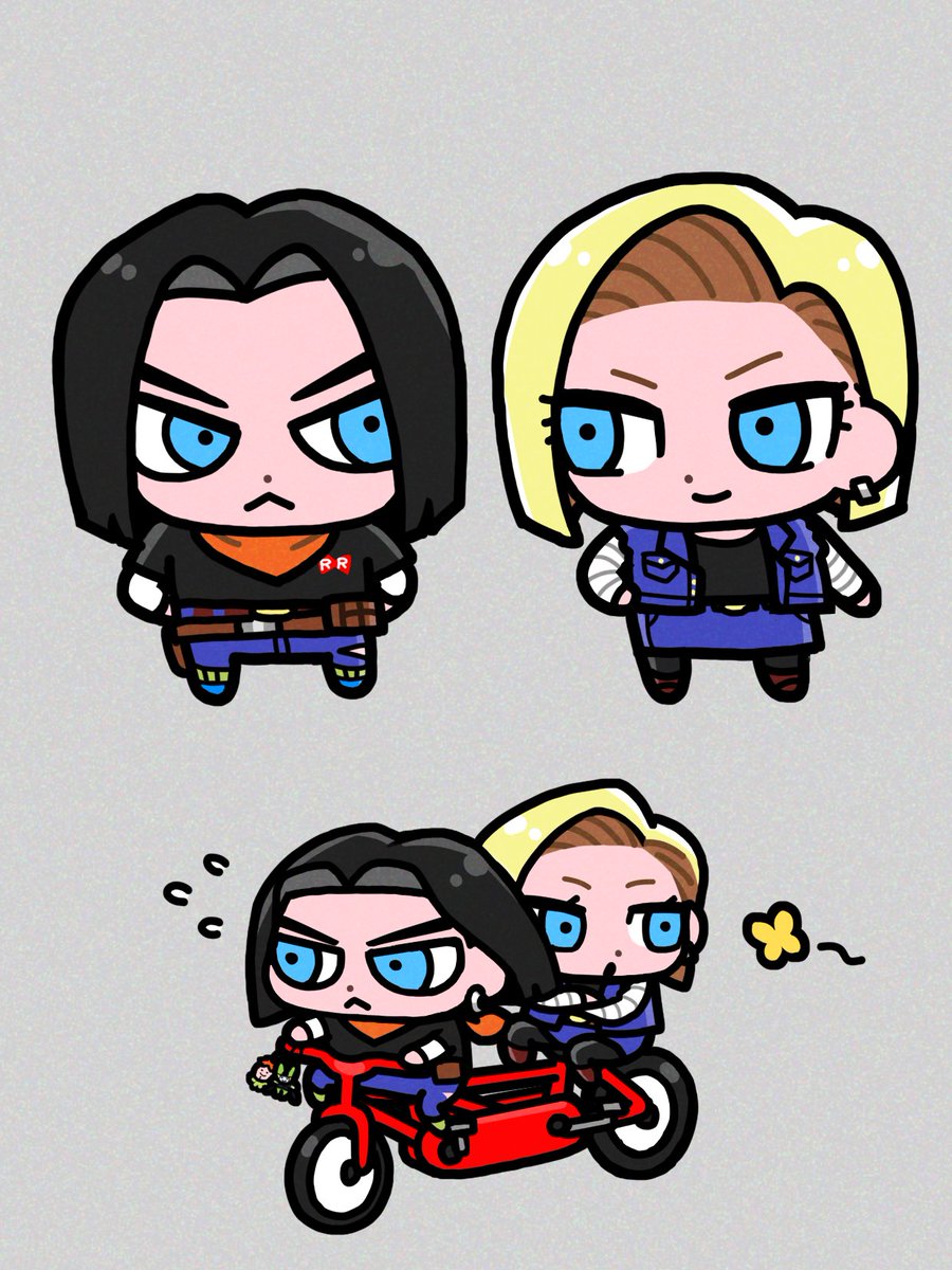 android 18 blue eyes 1boy chibi siblings 1girl blonde hair brother and sister  illustration images