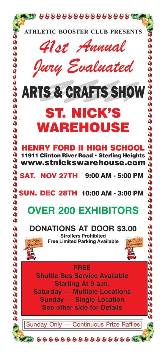 HF2CraftShow's tweet photo. The 41st Annual St. Nick's Warehouse Arts &amp; Crafts Show is only 10 days away!  

Come see us at Henry Ford II High School, Sat 11/27 9 am - 5 pm and Sunday 11/28 10 am - 3 pm! https://t.co/h8BUXJp7Bn