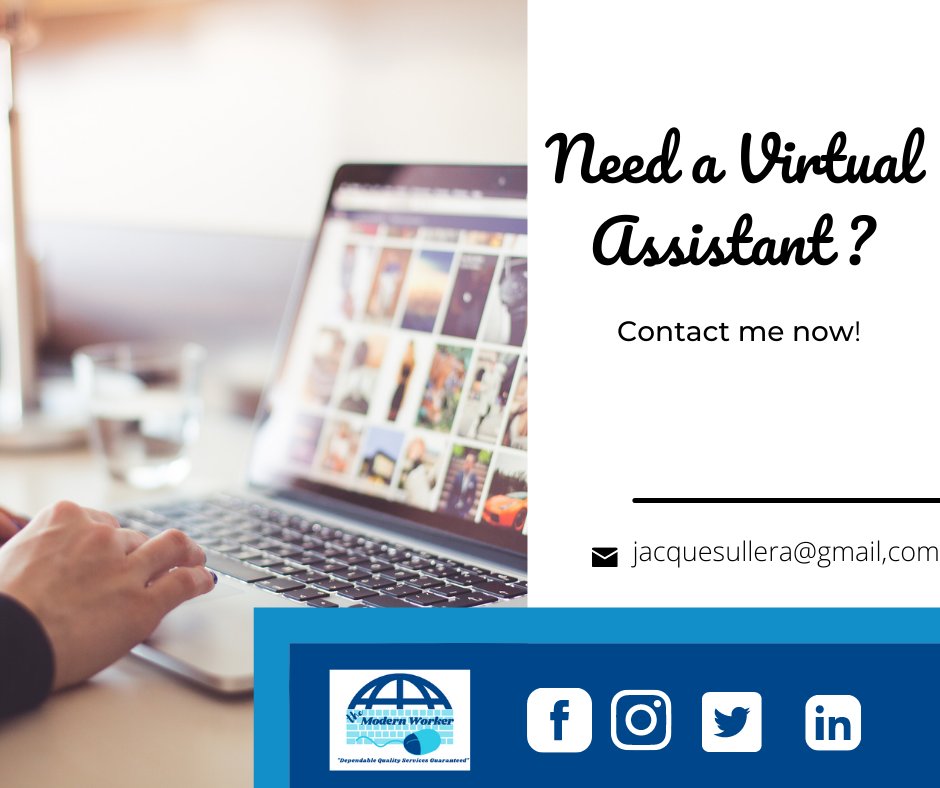 You already know what does a virtual assistant can do. Now, think about having one. You will have someone to lighten your workload. It means more time for you and your family.

Hire a Virtual Assistant today! 
E-mail me at jacquesullera@gmail.com

 #tmwva #virtualassistantlife