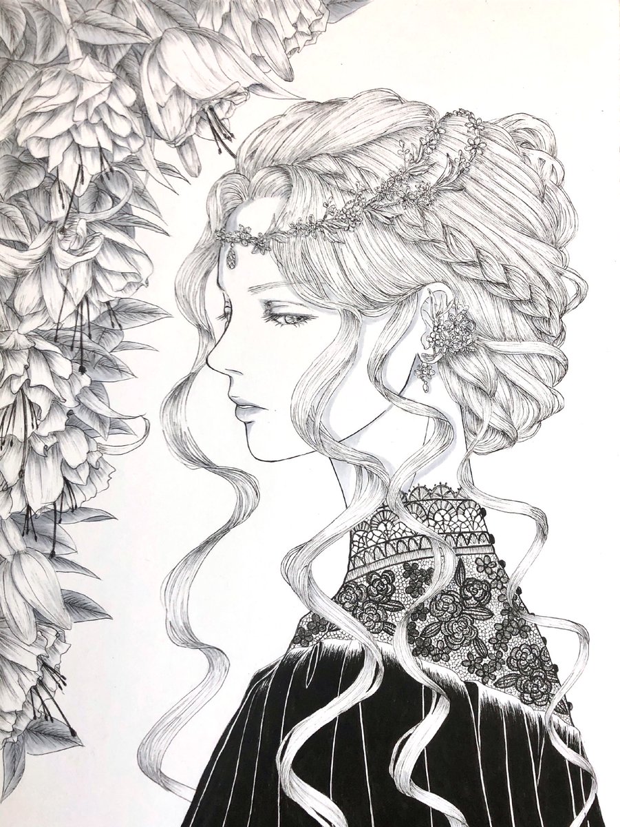 karina042205's tweet photo. 描きました。レースと頭と耳の飾りを描いたら目が死んだ。 ＃絵描きさんと繋がりたい ＃芸術の輪 ＃イラスト王国 ＃創作の狼煙 ＃落書向上委員会 ＃世界絵師 ＃アナログイラスト ＃ペン画 ＃アトリエの系譜s https://t.co/XctK2p7ZWv