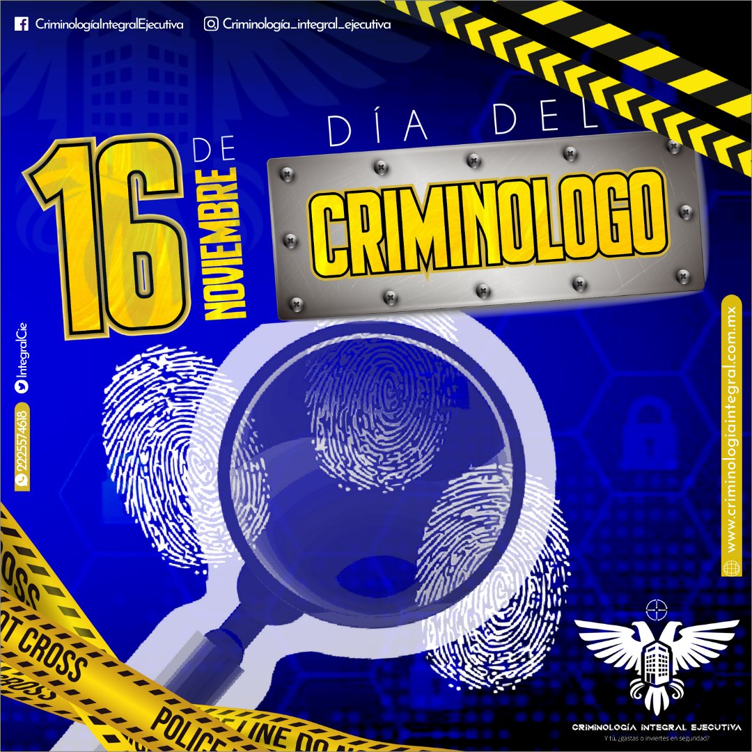 IntegralCie's tweet photo. 🥳🥳🥳 ¡¡¡¡#Felicidades a todos los #criminólogos en su día!!!! #16denov 🌐Hoy, 16 de noviembre, celebramos el Día del Criminólogo. La fecha no es casual; ya que conmemora el fallecimiento del eminente #criminólogo mexicano #AlfonsoQuirozCuarón https://t.co/hQSng9qcFY