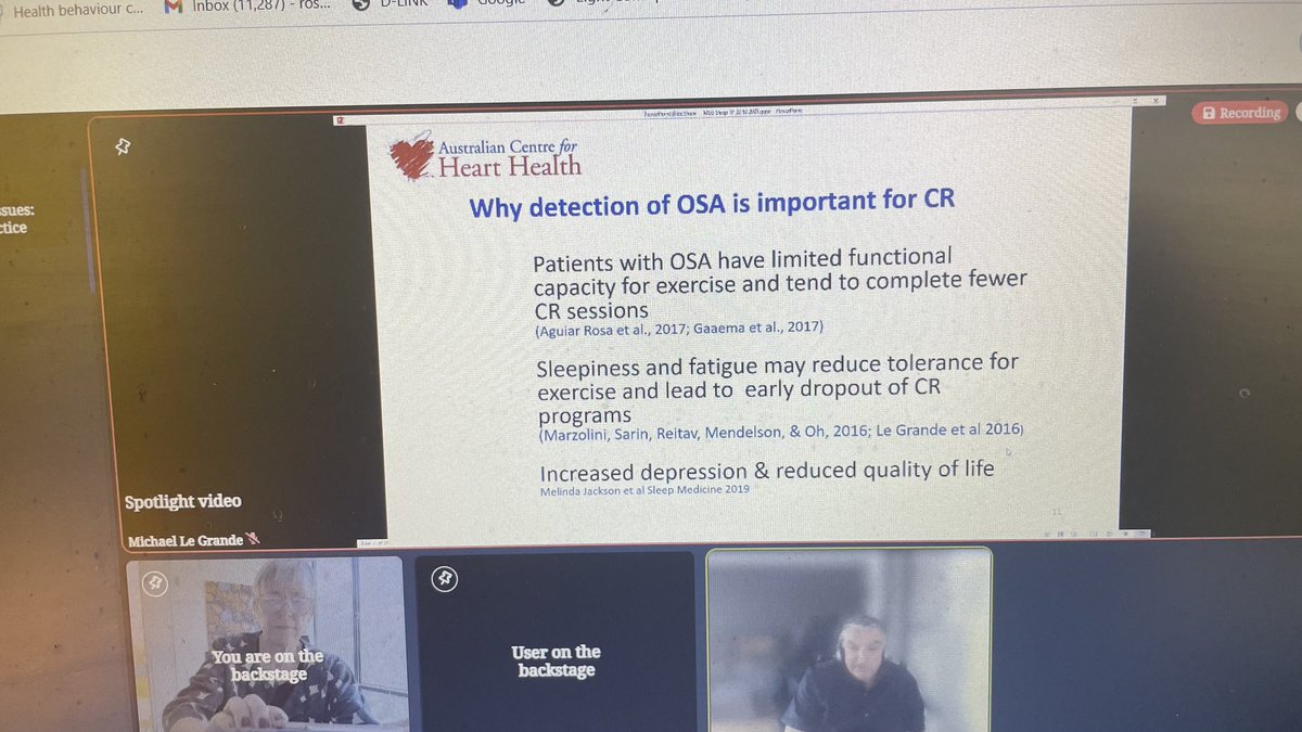 ⁦<a href="/legrandeorama/">Michael Le Grande</a>⁩ Did you know Patients with #OSA more likely to drop out of #cardicrehab ⁦<a href="/aushearthealth/">AusHeartHealth</a>⁩ #CRtraining2021ACHH ⁦<a href="/ACRA_ACRA/">ACRA</a>⁩ ⁦<a href="/escardio/">European Society of Cardiology</a>⁩