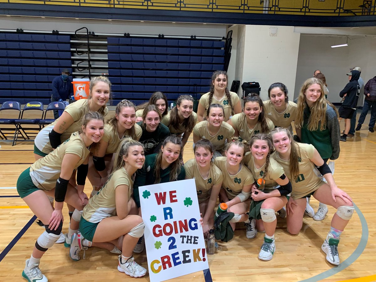NDPvball's tweet photo. Notre Dame defeats a strong & talented team from Country Day 25-15, 25-23, 25-18 to earn a trip back to Battle Creek. Thank you parents, students, coaches and staff for your support. We couldn't have done it w/o you! #31programsONEteam Notre Dame! Together we are #IrishStrong https://t.co/hOeGbOiTrF