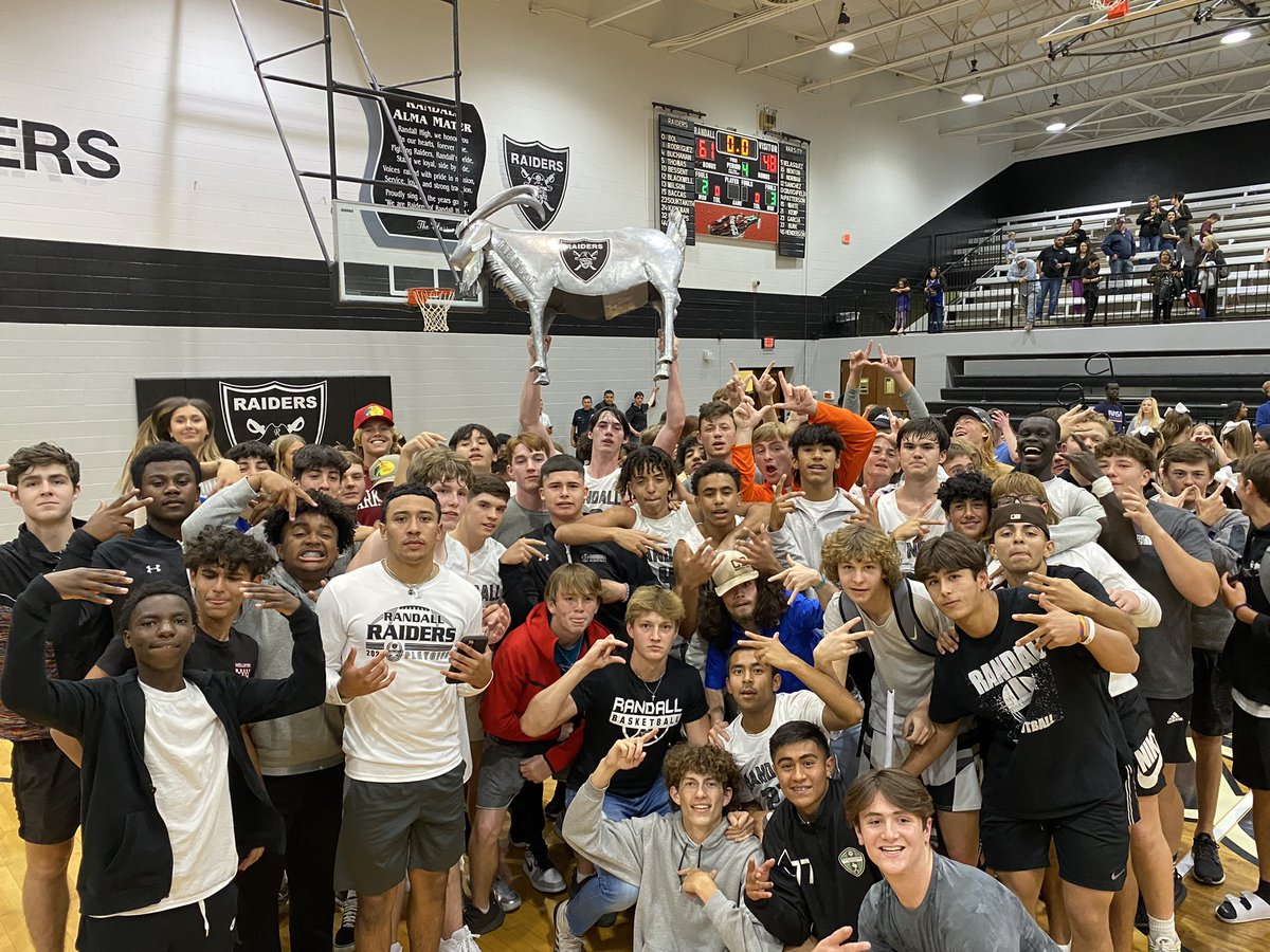 RandallRaiderBB's tweet photo. The GOAT stayed home tonight and the boys had a clean sweep!🧹 🐐 
Our student section showed up and showed out!!! 1-0 https://t.co/eO04i2qFIj