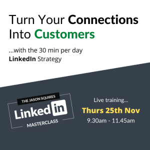 Want many new customers for your business?
I’d like to invite you to the upcoming LinkedIn Masterclass, hosted by Social Selling expert, <a href="/Jason/">@jason</a> Squires.
jsquiresonline.samcart.com/referral/EDEUX…
Date: 25th November
Start: 9.30am, Finish 11.45am
Online. Early Bird Tickets are just £45.00+vat
