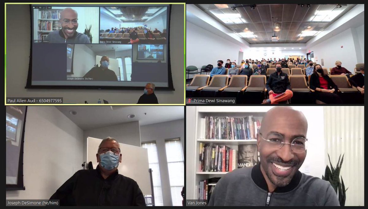 Joseph_DeSimone's tweet photo. Our @StanfordEng Career Building Class today w @VanJones68 & @SUBiodesign’s @joshatnea was a career highlight. Josh set an important framework on ideation. We got goosebumps being inspired by Van Jones “We can’t hold people accountable, until we can hold people” #POTUSMaterial https://t.co/aH3MxHh44Y