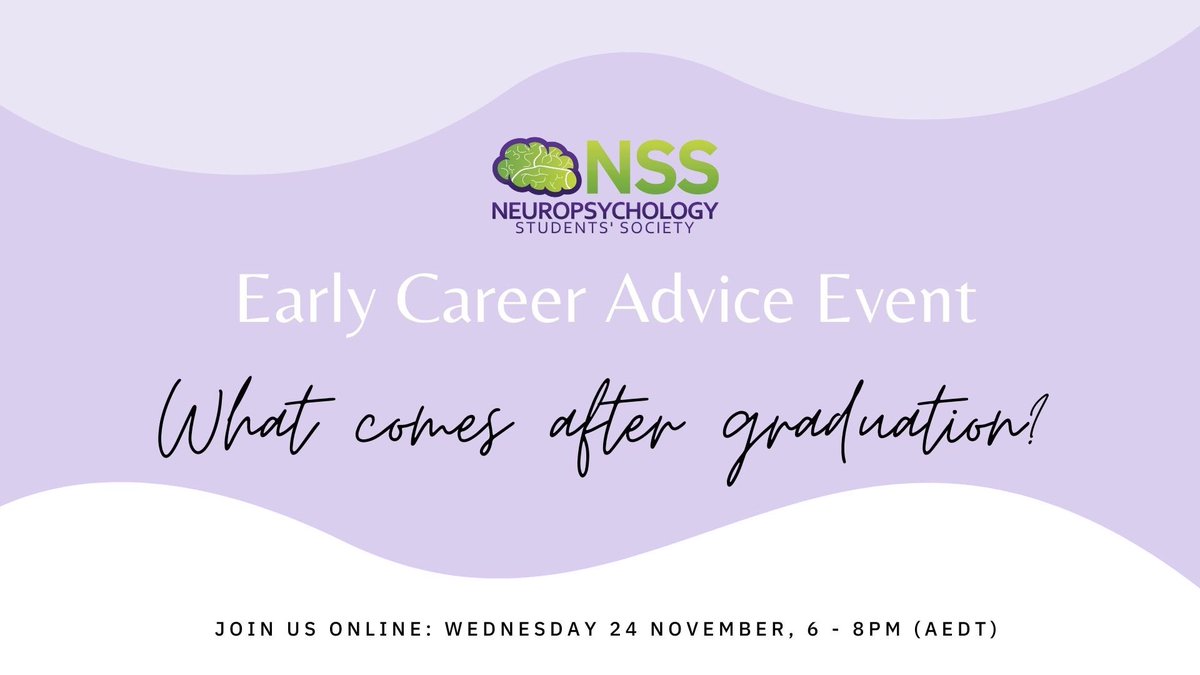 NSScommittee's tweet image. What comes after graduation? 🤔

Join us 6pm NEXT WEDNESDAY 24th NOVEMBER for an online Q&amp;amp;A session with a fantastic lineup of current Neuropsychology Registrars and Clinical Neuropsychologists.

No pre-registration is required. A zoom link will be sent to our NSS mailing list 📬