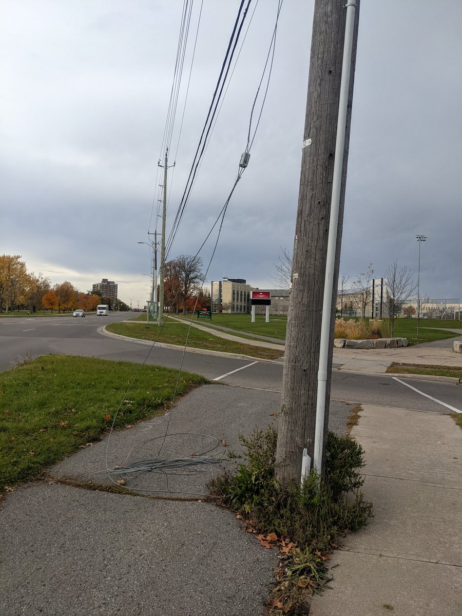 Hey, <a href="/BridgetYGK/">Bridget Doherty-Portsmouth District</a> could you and <a href="/UtilitiesKngstn/">Utilities Kingston</a> see about getting the loose wire tidied away from this pole? It doesn't seem to serve a purpose and has been a hazzard for pedestrians for way too long. TIA!