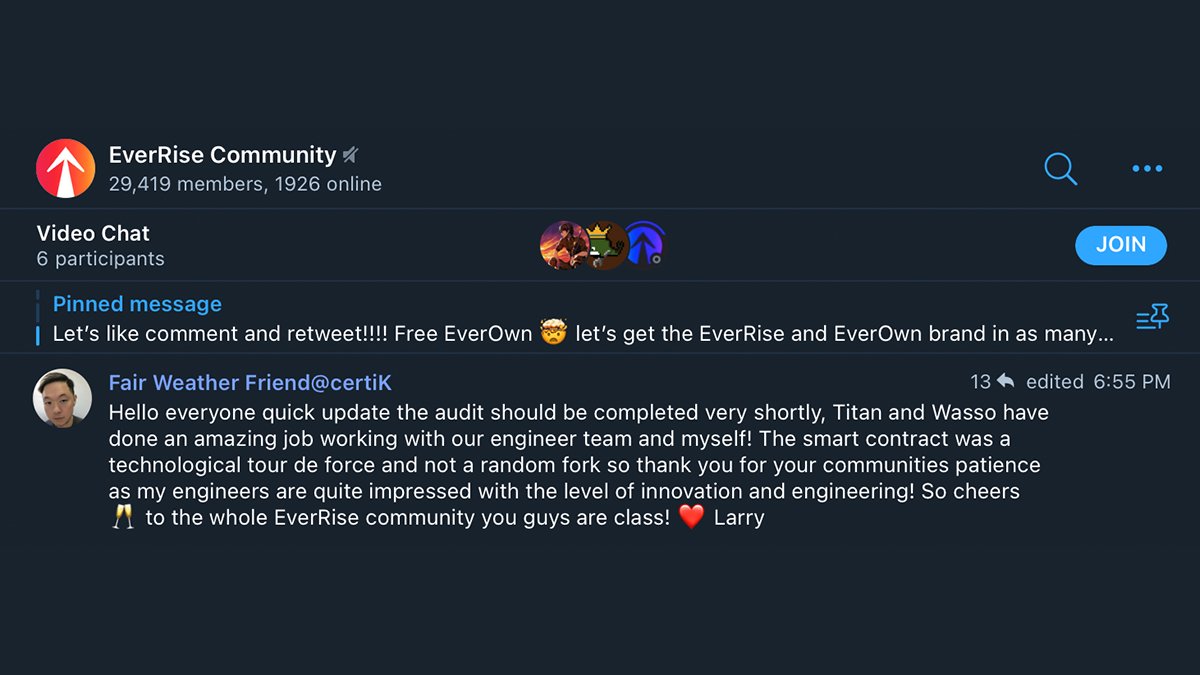 EverRise's tweet photo. The latest from Larry from @certik_io regarding the #EverRisev2 smart contract! 🙌🔥 @TitanEverRise @CryptoWasso 

The countdown to v2 begins, we'll see you soon @BinanceChain @ethereum @0xPolygon. Cheers to a more secure #DeFi space for ALL investors. 🥂 https://t.co/xay111yAVu
