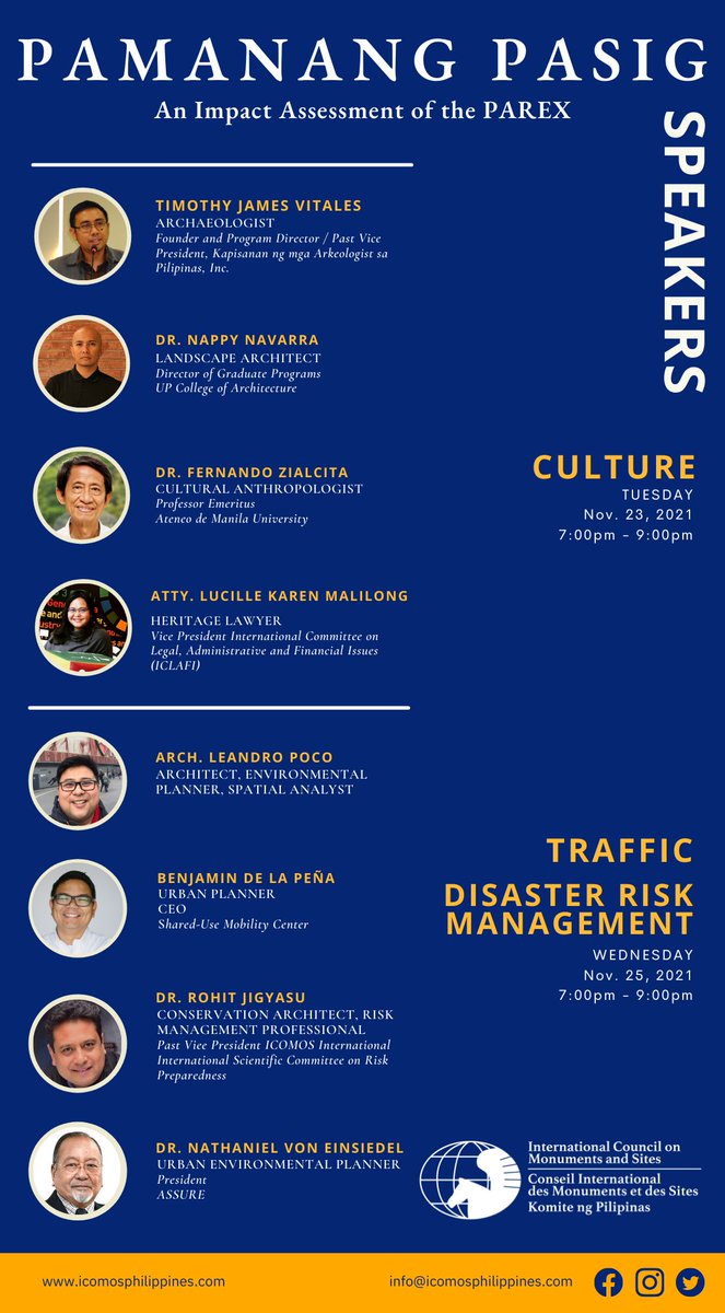icomosph's tweet photo. We are proud to present to you our list of speakers for PAMANANG PASIG, an impact assessment on the PAREX.

Register at: https://t.co/54bjYZaA1H https://t.co/sdqo30nQ39