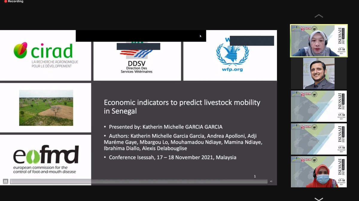 drwaseemshaukat's tweet photo. Using economic indicators to predict the mobility of domestic ruminants in Senegal, very well presented by Katherin Garcia of @Cirad at the 5th #ISESSAH Conference 2021. #ISESSAH2021 @isessah2021 @Eufmd @WFP. https://t.co/VbBjXnOS2N