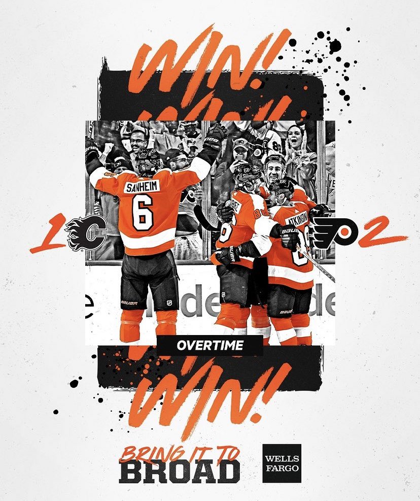 sandropacheco71's tweet photo. Huge #Win for the #PhiladelphiaFlyers over the #CalgaryFlames on Tuesday November 16, 2022. It was a great game played by both teams. #CarterHart was a beast between the pipes for #Flyers. #BringItToBroad #LetsGoFlyers #GoFlyersGo #FlyForLife #BroadStreetBullies #Flames https://t.co/p0b6aG3fvc