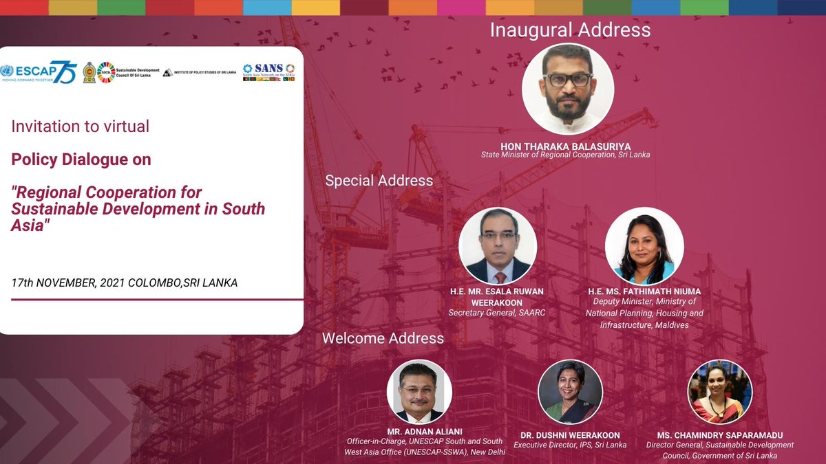 SSWA_UNESCAP's tweet photo. Happening now !
Policy Dialogue
on Regional Cooperation for Sustainable Development in South Asia.
📺Watch LIVE:
https://t.co/CNjZdElPm4
#SDGs
#2030Agenda
#SANSSDGPROJECT
#BuildBackBetter https://t.co/eWJSD49Rue