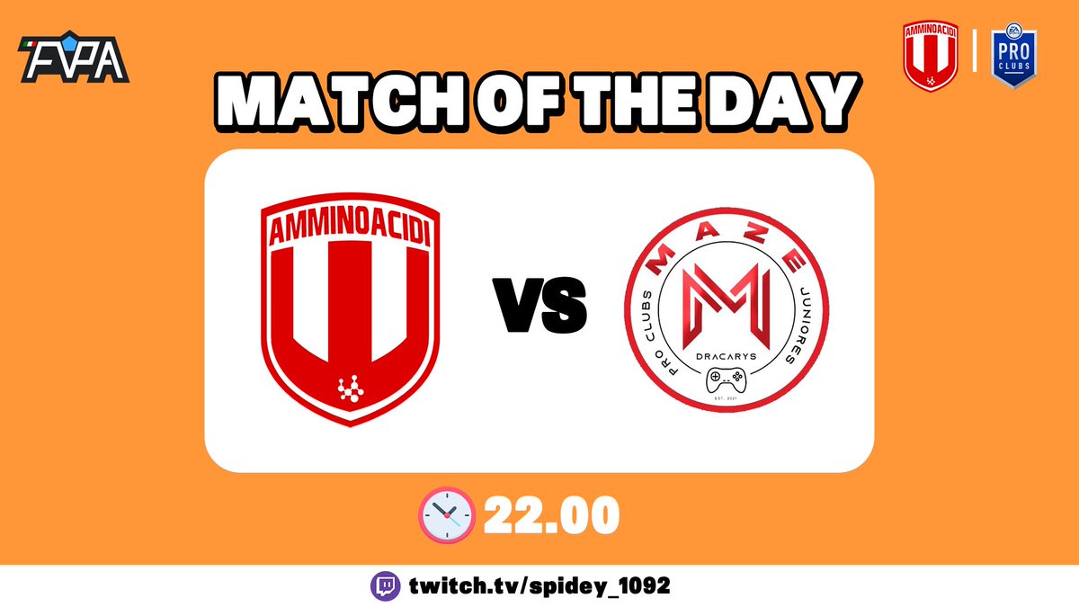 AmminoacidiC's tweet photo. ๐Oggi 11ยฐ giornata di @FVPA_net in cui affronteremo i #MazeJuniores
Chi sarร secondo voi il primo marcatore di questa giornata?! ๐
#ProClubItalia #GoAma โฌ๏ธ๐ฅ https://t.co/qW07J9TdJX