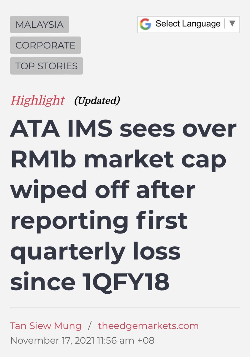 Tradev1ew's tweet photo. Since #ATAIMS changed their name &amp; business focus in 2016 from Denko, becoming part of #Dyson supply chain, the co have been doing well with shareholders heavily rewarded. The first QR loss since 2018 sent the share plummeting 38% in 5 days losing RM1.2B market cap. What gives? https://t.co/T6QGTpxaJd
