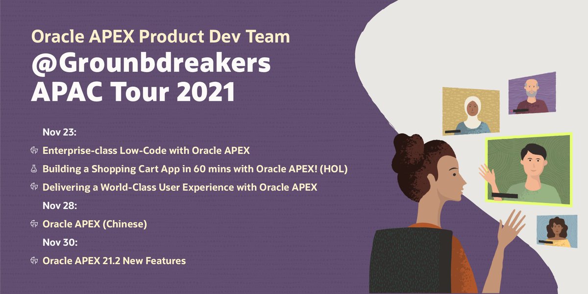 chaitanya_in's tweet photo. Please join us @apacouc @groundbreakers #APAC Virtual Tour 2021 for great learning sessions and HOL.
This is a completely #Free event!
Register: https://t.co/AiLVddXfrs
#Oracle #orclAPEX #lowcode #apacouc #oracleapexAPAC @oracleugs @inoaug @Oracle_India @OracleANZ #APACGBT2021 https://t.co/sOI9lkIov4