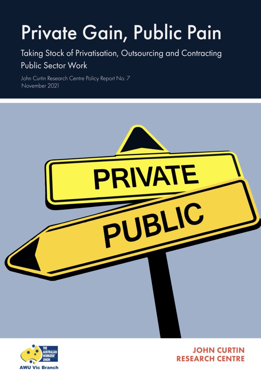 curtin_rc's tweet photo. We are proud to release our latest policy report - Private Gain, Public Pain authored by @Dyrenfurth Commissioned by @AWU_Victoria our report assesses the Australian experience of privatisation, outsourcing and contracting of essential government services:
https://t.co/SwmW0HA4oO https://t.co/laGEC2w7nt