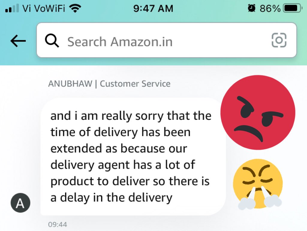 Pinks_Forever_'s tweet photo. @amazon @amazonIN When I ordered a product with delivery by a certain date, I expect it by that date. Excuses like not enough manpower is really shitty. #HireMorePeople https://t.co/LLUxTfLArK
