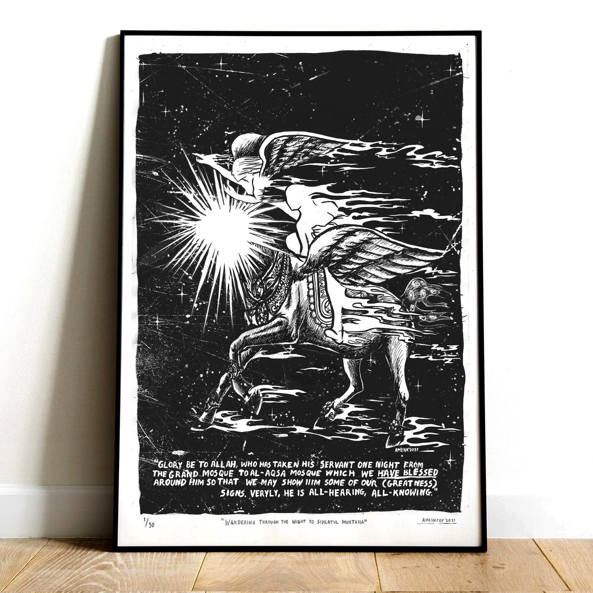 amenkcoy's tweet photo. Berniat kembali mengerjakan eksperimen cetak saring di atas kertas dengan edisi terbatas untuk karya drawing saya ini yang bertajuk: "Wandering Through the Night to Sidratul Muntaha". Untuk pelaksanaannya masih entah kapan hehehe doakan bisa terrealisasi yah 😍 https://t.co/KjRTh3Cncl