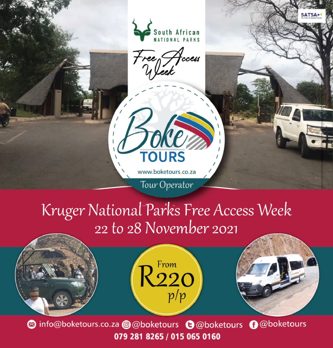 BokeTours's tweet photo. From 22 - 26 November 2021 at just R220 per person with @BokeTours, we can explore one of the biggest protected land in the country. 

Departure 7h00 from Polokwane with a pick-up in Tzaneen and Phalaborwa. 

#LimpopoSummer2021 
#TravelWithBokeTours https://t.co/y16e9x8FRt