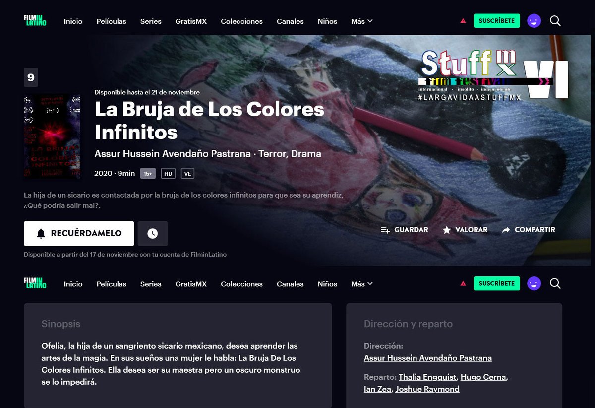 STUFFMXFilmFest's tweet photo. La Bruja De Los Colores Infinitos de Assur Avendaño ya disponible en @filminlatino https://t.co/5nagL4d9mP entra y regístrate para disfrutar de todo el contenido de #StuffMxVI, es completamente gratis.
#LargaVidaAStuffMx
#SonbreviviendoALaPandemia
#SomosSobrevivientes https://t.co/UlBD8sP8Hq