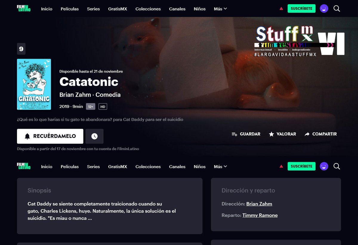 STUFFMXFilmFest's tweet photo. Catatonic de Brian Zahm ya disponible en @filminlatino https://t.co/5nagL3VxYf entra y regístrate para disfrutar de todo el contenido de #StuffMxVI, es completamente gratis.
#LargaVidaAStuffMx
#SonbreviviendoALaPandemia
#SomosSobrevivientes https://t.co/d2pLg6aoSO