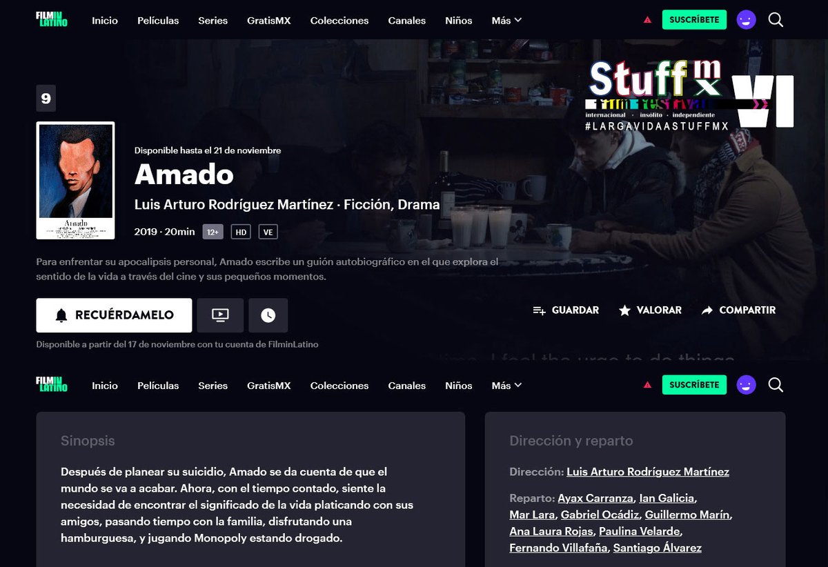 STUFFMXFilmFest's tweet photo. Amado de Luis Rodríguez ya disponible en @filminlatino https://t.co/5nagL3VxYf entra y regístrate para disfrutar de todo el contenido de #StuffMxVI, es completamente gratis.
#LargaVidaAStuffMx
#SonbreviviendoALaPandemia
#SomosSobrevivientes https://t.co/sYRezxbfuK