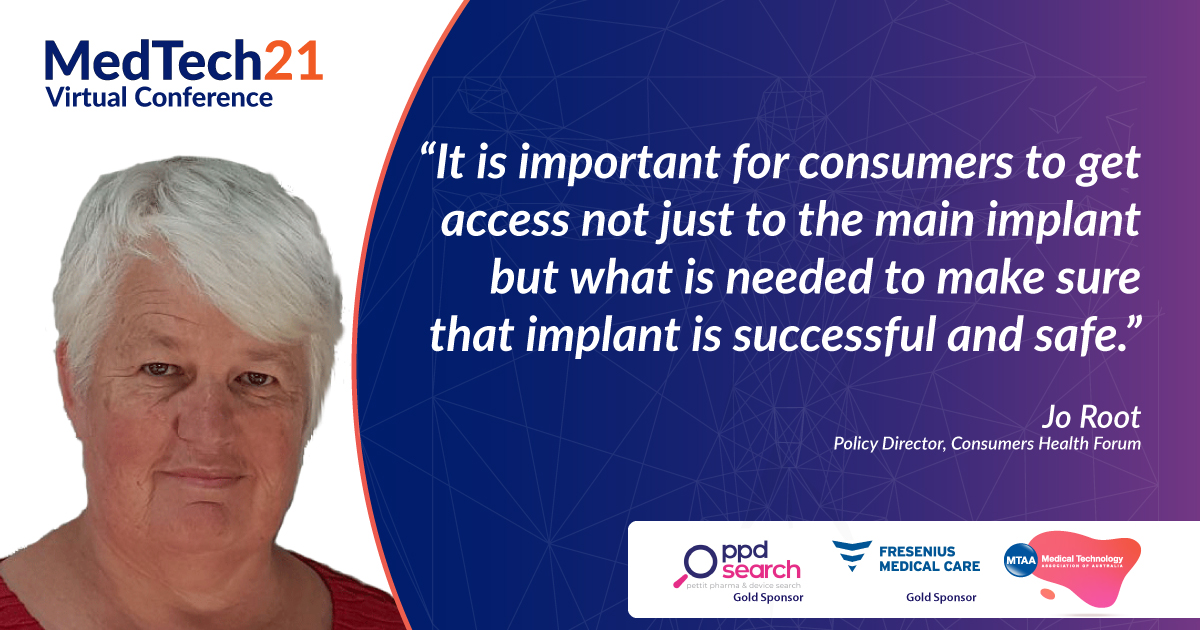 MedTechAus's tweet photo. "It is important for consumers to get access not just to the main implant but what is needed to make sure that implant is successful and safe." - Jo Root, Policy Director, Consumers Health Forum of Australia (CHF).
#MedTech21 #MedTech #PLReform #MedicalDevices @CHFofAustralia https://t.co/MJYhBZEIsN