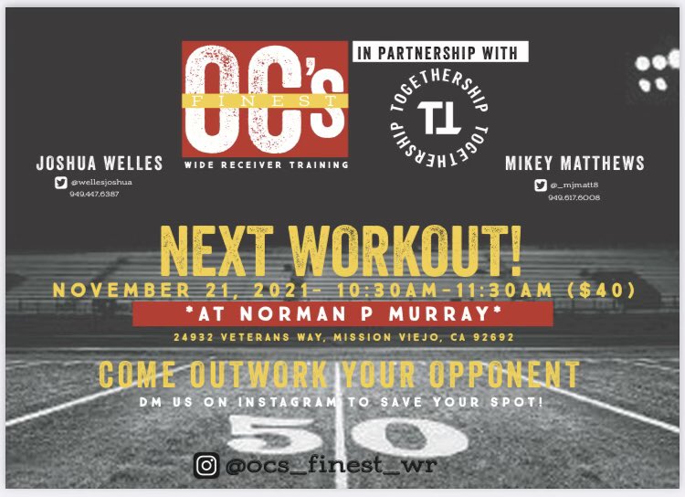 _mjmatt8's tweet photo. @WellesJoshua and I are back with OC’s Finest ! If your kid or know any kids that want to be developed as a QB or WR come out ! Feel free to reach out https://t.co/v2kXqflWkR