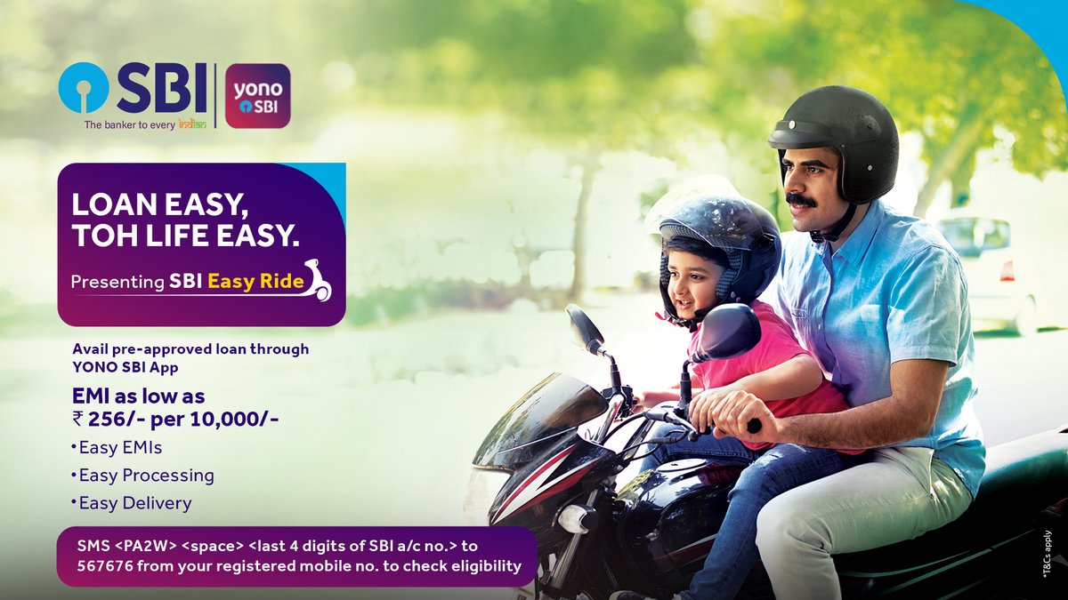 TheOfficialSBI's tweet photo. Gear up for your dream ride!
Avail pre-approved SBI Easy Ride loan for your two-wheeler through YONO.
Know more: https://t.co/H5p85FUFyn
#SBI #YONOSBI #YONO #SBIEasyRide #EasyEMIs #EasyProcessing #EasyDelivery #SBILoan #TwoWheelerLoan https://t.co/CxDvIfyfZ2