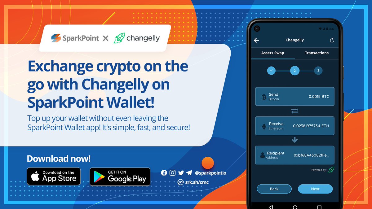 sparkpointio's tweet image. With the built-in Changelly in our #SparkPoint Wallet, exchange your #crypto tokens instantly.
It's simple, fast and secure! 🚀
Use #SparkPointWallet and experience steady crypto transactions.
DOWNLOAD ⬇
#Android: srk.sh/wallet
#iOS: srk.sh/ioswallet