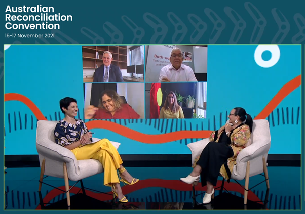 IndigenousBizAU's tweet photo. To me, reconciliation is not a destination, it’s a journey.
@LindaBurneyMP
A fast paced discussion around the multifaceted elements of a reconciled Australia and what it takes to get there.
Thanks to @RecAustralia for bringing together another great panel for #2021ARC https://t.co/kvnVVxteBs