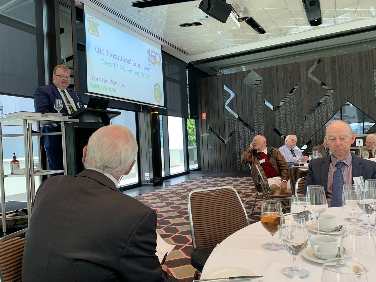 “Parade College is in good hands,” said MC Pat Mount following ⁦<a href="/ParadeCollegePC/">Parade College</a>⁩ Principal Andy Kuppe’s keynote address at the OPA Monthly Luncheon ⁦<a href="/RACV/">RACV</a> City Club⁩. Pictured with Pat at the main table is fellow OP and former College teacher Bruce Walsh.