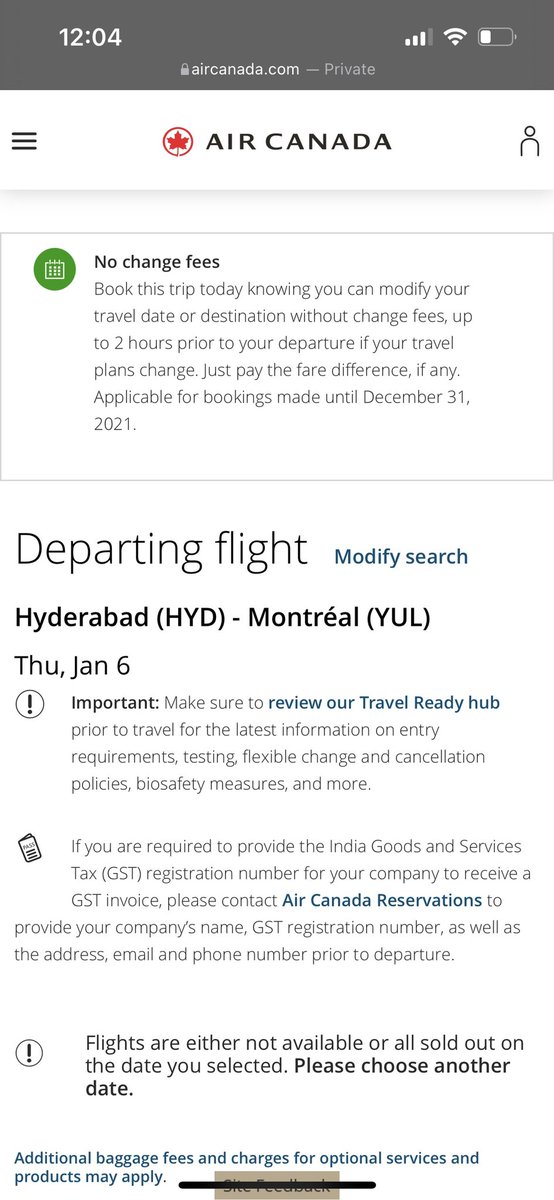 ramcharan27's tweet photo. @TravelGoC this is the current situation of flights from India to Canada. and still want us to provide negative report from third country? Even after being fully vaccinated in Canada? #punishingTravellers https://t.co/HRu0reWtkP