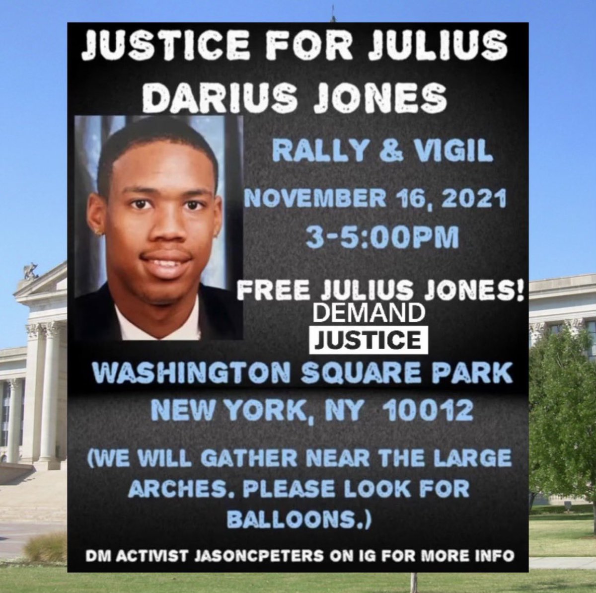 justice4julius's tweet photo. LA - NYC - DC - NEWARK - MINNEAPOLIS SHOW UP FOR JULIUS! Find info for each city by swiping through. THIS IS YOUR LAST CHANCE! #justiceforjulius #freejuliusjones https://t.co/a0GQblwb4y