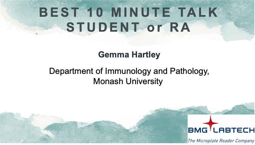 The_VIIN's tweet photo. The @BMGLABTECH best student or RA oral presentation is awarded to Gemma Hartley from @MonashUni. Our runners up were Osezua Oseghale from @RMIT and @DionneArgy from @Bio21Institute &amp; @UniMelb 
#YoungVIIN2021 #VIINYIS https://t.co/S4pQretU5K