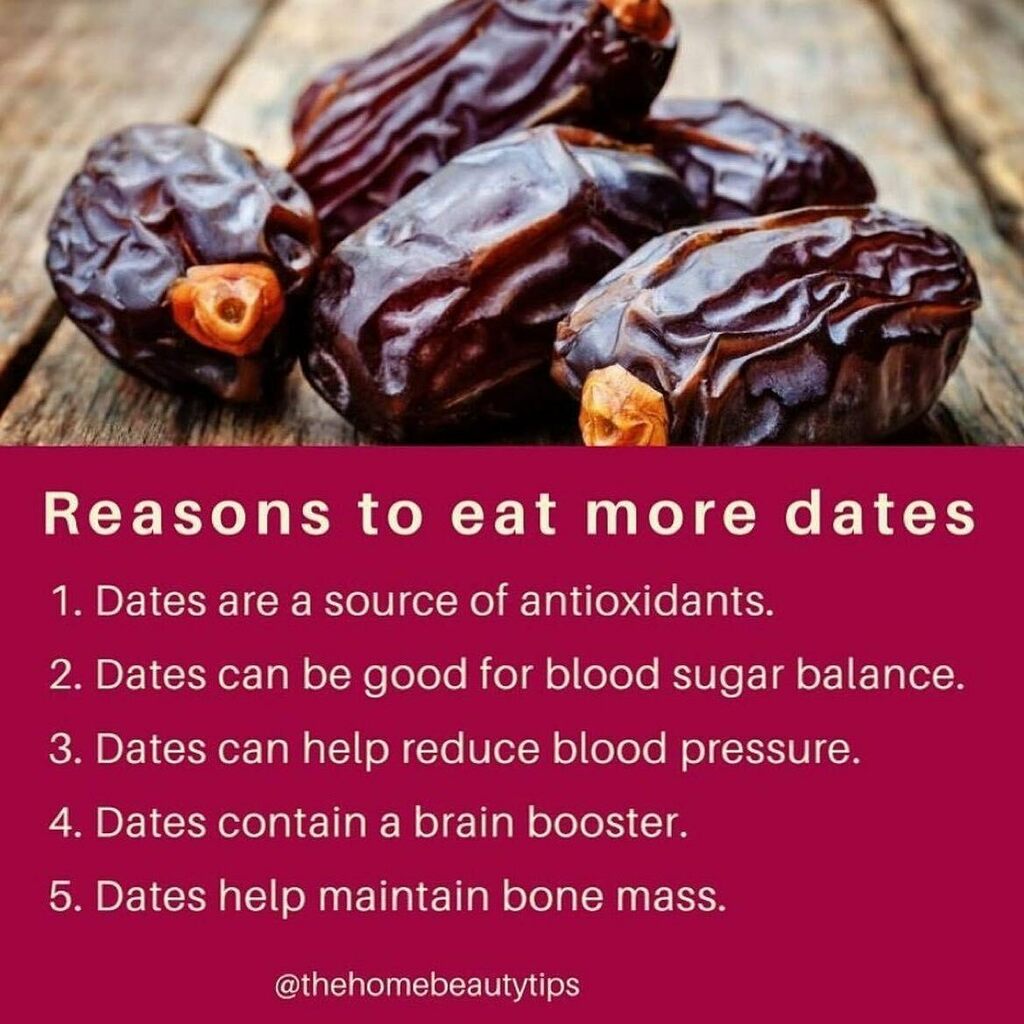 HBTtwit's tweet photo. Reasons to eat more dates:
Follow 👉 @thehomebeautytips 
1. Dates are a source of antioxidants.
2. Dates can be good for blood sugar balance.
3. Dates can help reduce blood pressure.
4. Dates contain a brain booster.
5. Dates help maintain bone mass.
… https://t.co/2QcOxzl8pQ https://t.co/KDEAnlMpqL