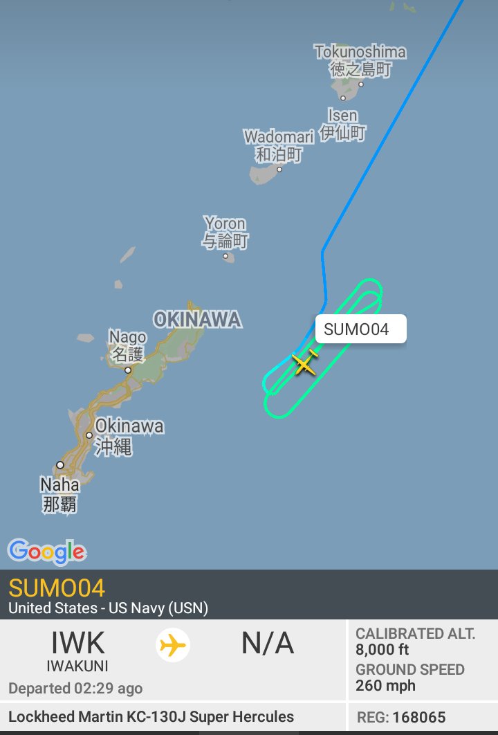 Oceanworldfree's tweet photo. 🇺🇲USN SUMO04 168065 #AE2F97  

#OkinawaIsland's coast

#Iwakuni #岩国 #岩国基地
#KadenaAB #嘉手納飛行場 
#RyukyuIslands 

KC-130J https://t.co/K2mAQUKS84