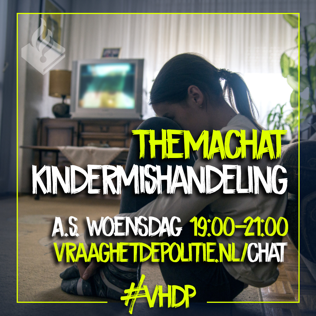 Deze week is het de Week tegen Kindermishandeling.Wil je een persoonlijk verhaal delen en bespreken hoe dit te stoppen?Op woensdag 17 november is er tussen 19:00 en 21:00 uur een speciale chat op vraaghetdepolitie.nl waar je terecht kunt met al jouw vragen over dit onderwerp.
